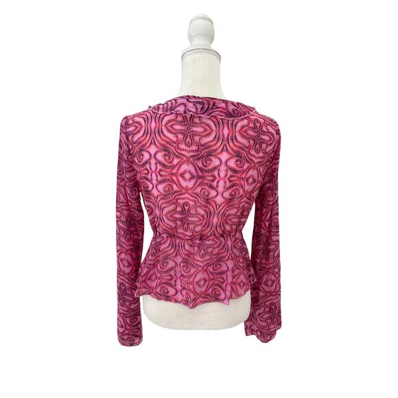 NWT Wild Fable Pink Geometric Print Tie Front Long Sleeve Chiffon Top Size Small - Picture 6 of 14